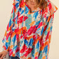 Paint Print Ruffled Detail Loose Blouse