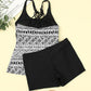 Monochrome Geometry Print Sporty Tankini Swimsuit