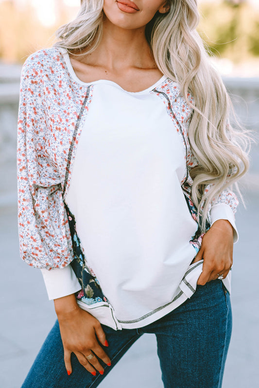 Floral Print Patchwork Long Sleeve Top