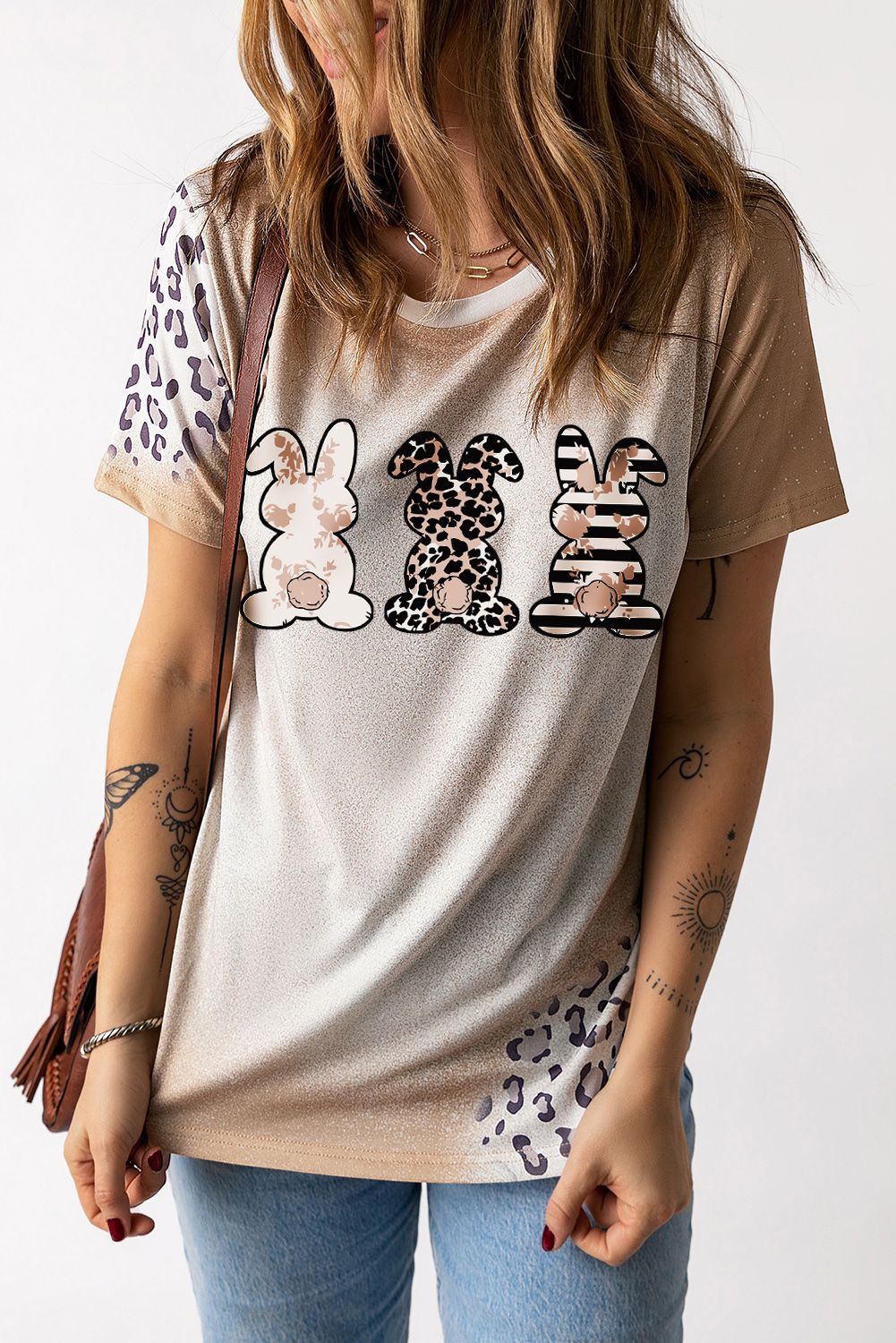 Easter Bunny Leopard Bleached Print Graphic Tee