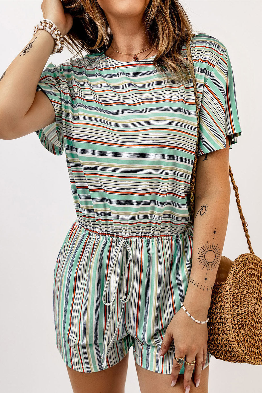 Striped Short Sleeve Romper