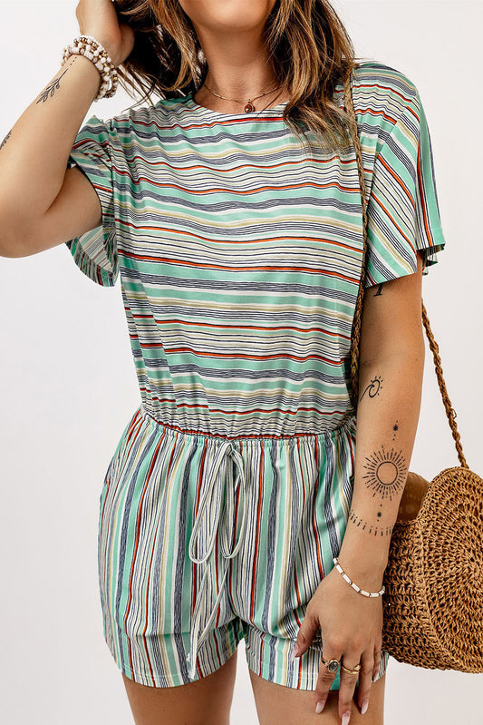 Striped Short Sleeve Romper