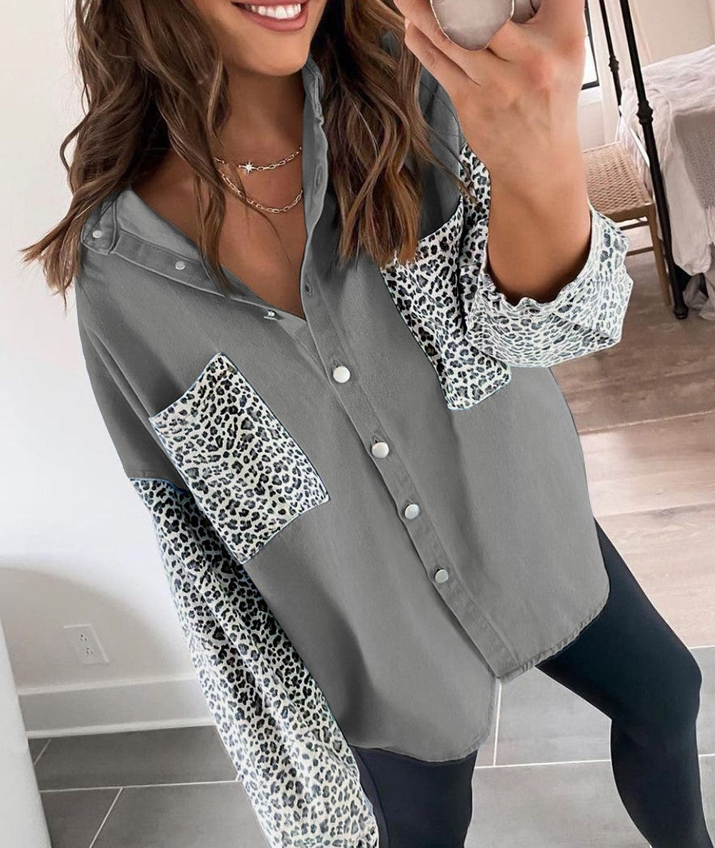 Contrast Leopard Denim Jacket