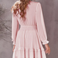 Deep V Neck Lantern Sleeve Knotted Tiered Mini Dress
