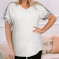 White Plus Leopard Splicing V Neck Short Sleeve Top