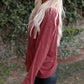Pink Hollow-out Ruched Back Long Sleeve Top