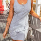 Ribbed Buttoned U Neck Sleeveless Mini Dress