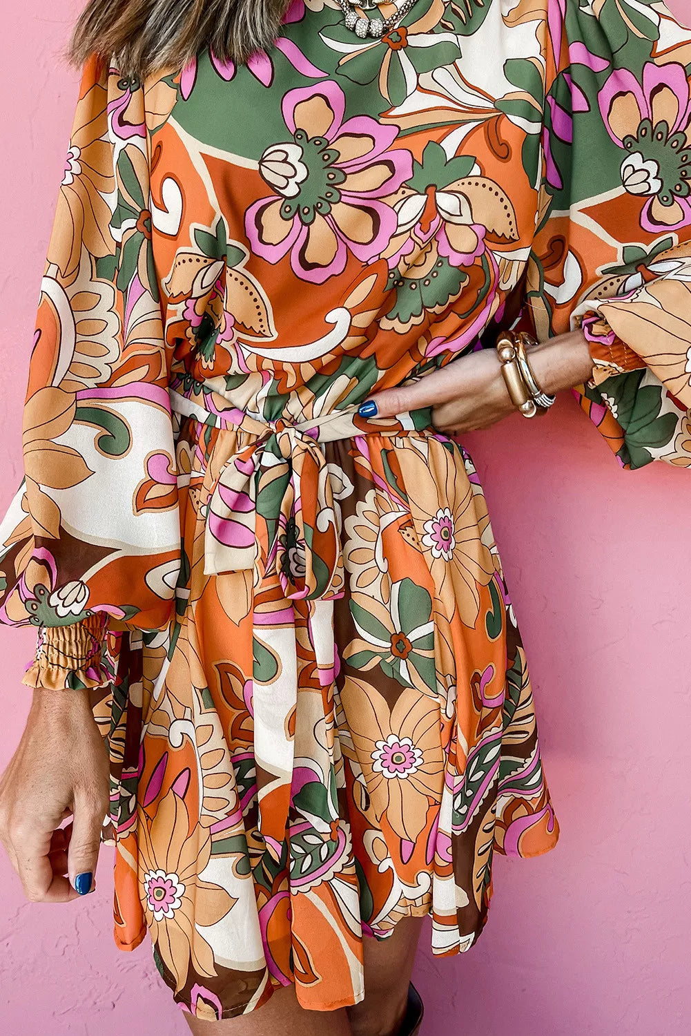 Orange Abstract Floral Mini Dress