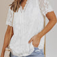 White Jacquard Lace Crochet Contrast V Neck T Shirt