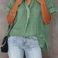 Green Plaid Print Loose V Neck Short Sleeve Shirt with Slits