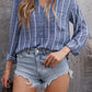 Striped V Neck Pocket Long Sleeve Top