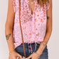 Pink Floral Print Drawstring Frill Trim Sleeveless Top
