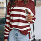 Stripe Striped Print Pocketed Long Sleeve Top with Slits