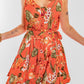 Orange Sleeveless A-line Floral Dress