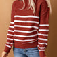 Striped Turtleneck Long Sleeve Sweater with Buttons