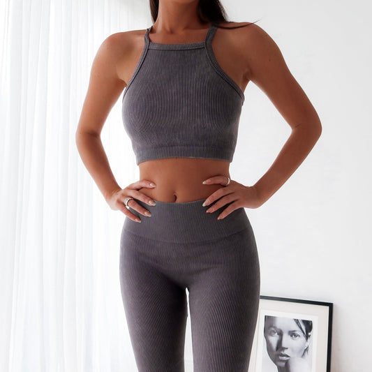 RIBBED CROPPED TANK TOP - GREY