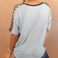 Gray Leopard Splicing O-neck Short Sleeve T Shirt