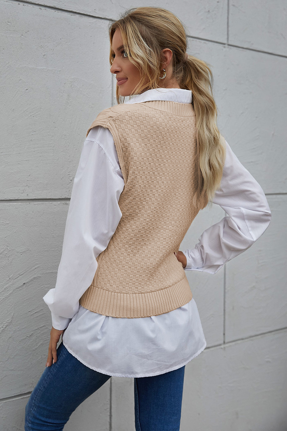 V-Neck Twist Knitted Vest Sweater