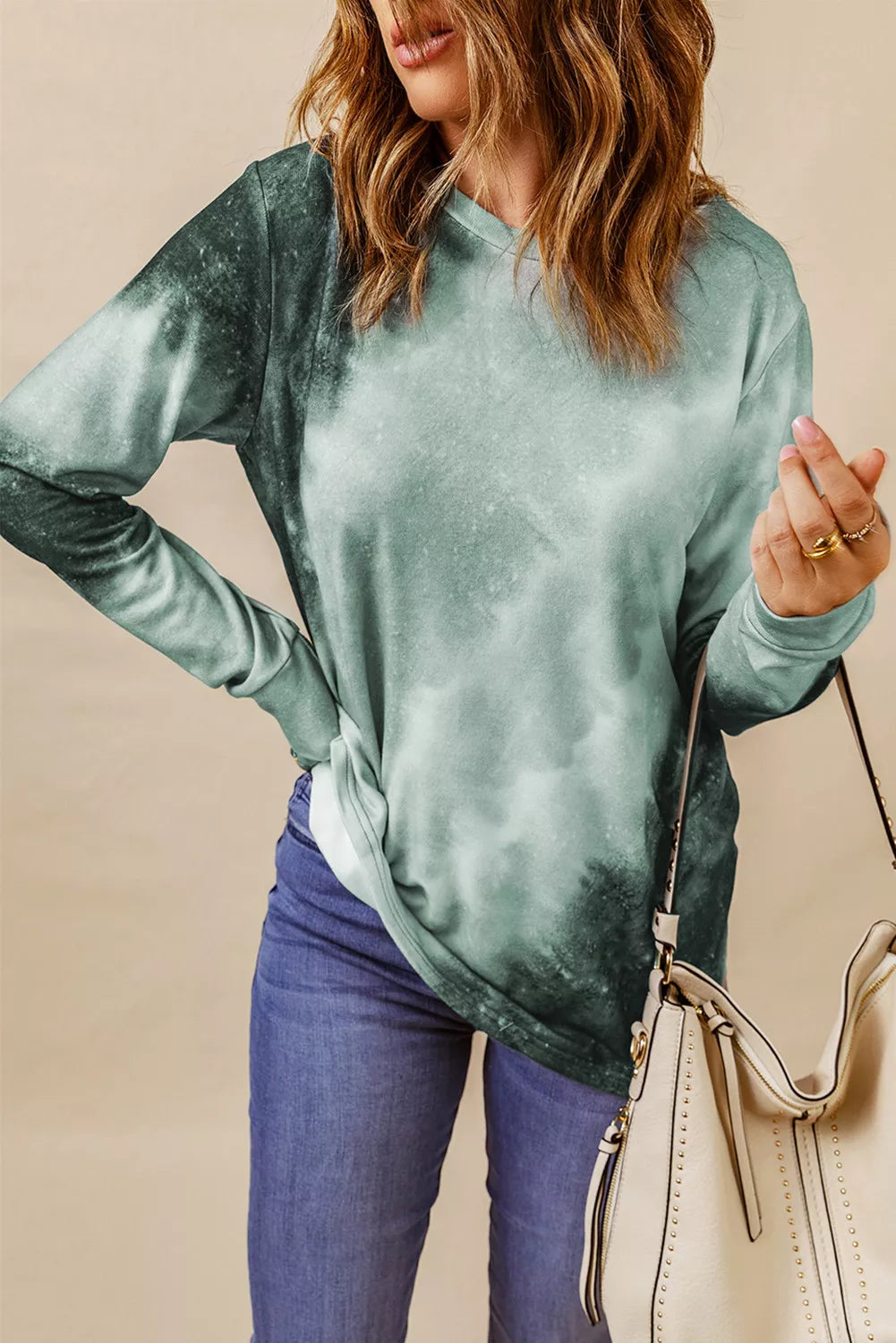 Ombre Gray Tie-dye Long Sleeve Top