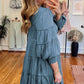Sky Blue Shirring Tiered Flowy Babydoll Dress