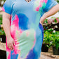V Neck Tie Dye Leopard Splicing Plus size Mini Dress