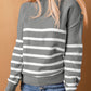 Striped Turtleneck Long Sleeve Sweater with Buttons