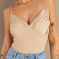 Ruched Spaghetti Strap Sleeveless V Neck Bodysuit