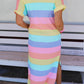 Striped Side Split Pockets V Neck T Shirt Midi Dress