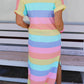 Striped Side Split Pockets V Neck T Shirt Midi Dress
