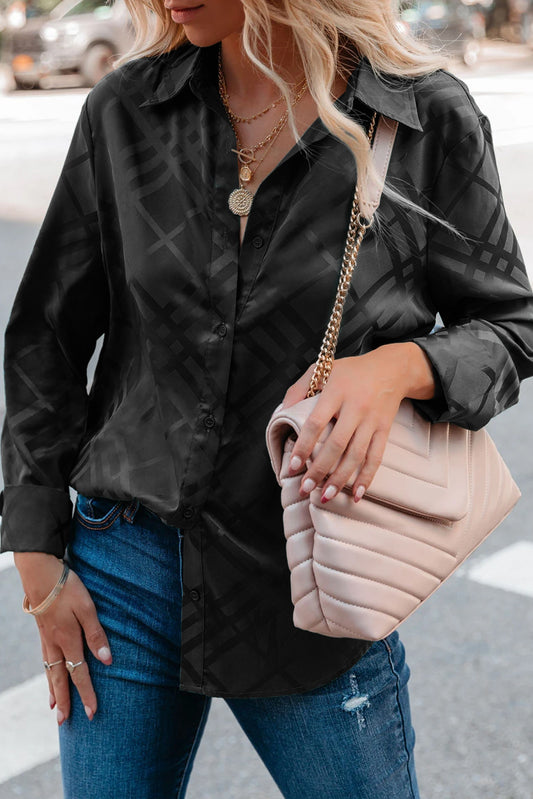 Black Shiny Satin Buttons Shirt