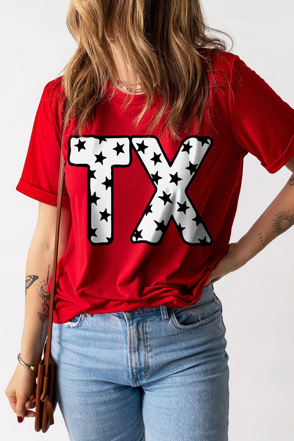 Red Stars TX Graphic Cuffed Sleeve T-shirt