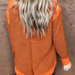 Orange Waffle Knit Patchwork V Neck Long Sleeve Top