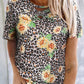 Leopard Sunflower Hollow Out Criss-cross Tee