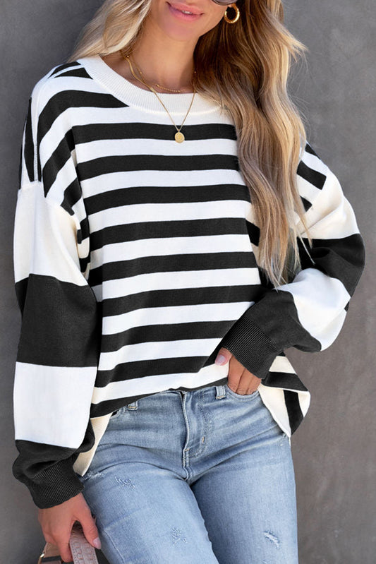 Stripe Drop Shoulder Striped Pullover Sweatshirt