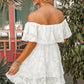 Floral Pattern Off-shoulder Ruffle Dress with Cinched Waist