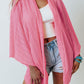 Pink Open Front Kimono Sleeves Knit Cardigan