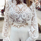 White Lace Crochet See-through Scalloped High Neck Top