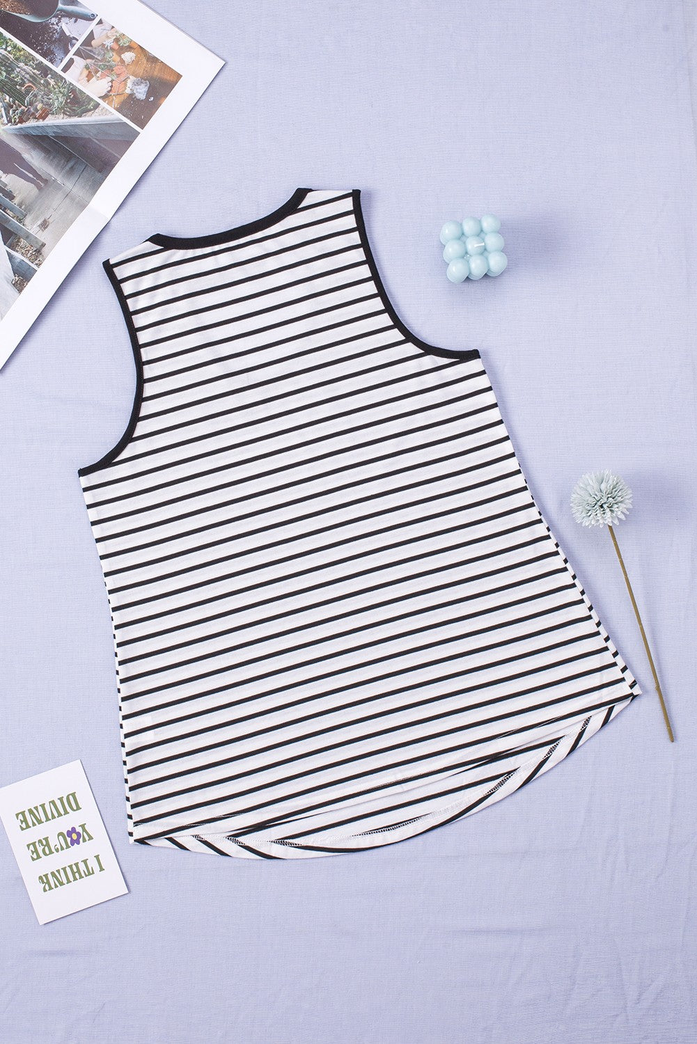 White Striped Keyhole Neck Tank