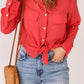 Red Flap Pocket Button Up Shirt