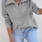 Pink Solid Color Zip Collar Sweatshirt with Pockets