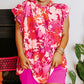 Rose Ruffle Tiered Sleeve Frill Neck Floral Plus Size Blouse