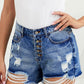 Button-fly High Rise Distressed Denim Shorts