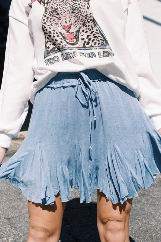 Blue Korean High Waist Tutu Pleated Mini Skirt