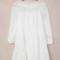 Eyelet Lace Yoke Mini Dress with 3/4 Bubble Sleeves