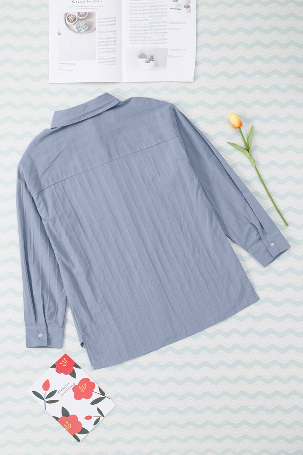 Textured Buttoned Pocket Long Sleeve Shirt