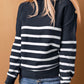 Striped Turtleneck Long Sleeve Sweater with Buttons