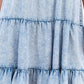 Sky Blue Adjustable Straps Tiered Ruffle Denim Dress