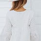 Embroidery Drawstring V Neck Long Sleeve Top