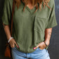 V Neck Chest Pocket Loose T-shirt