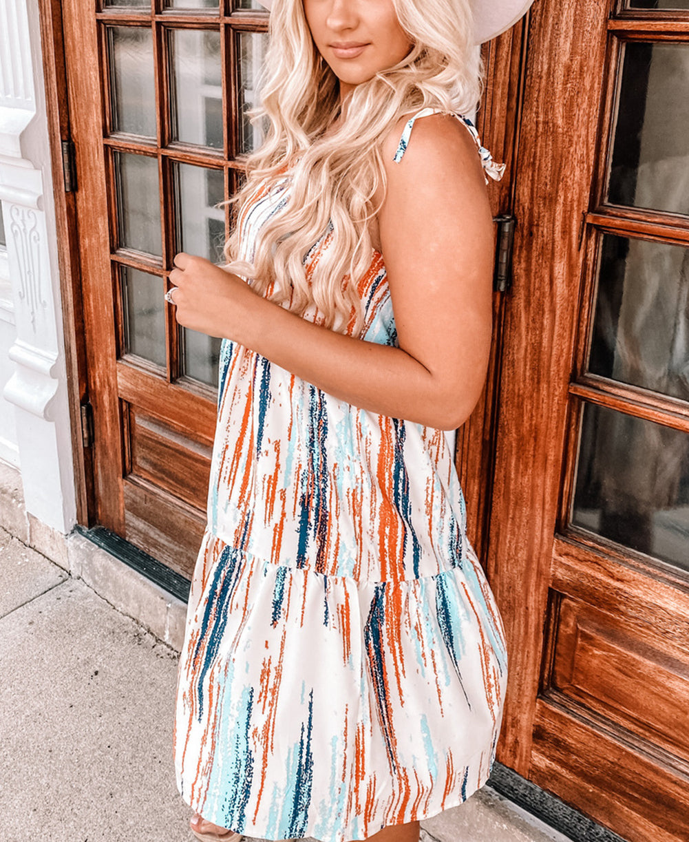 Pattern Print Lace-up Spaghetti Strap Shift Mini Dress